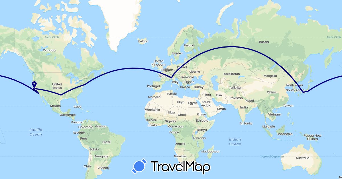 TravelMap itinerary: driving in Germany, Italy, Japan, United States (Asia, Europe, North America)